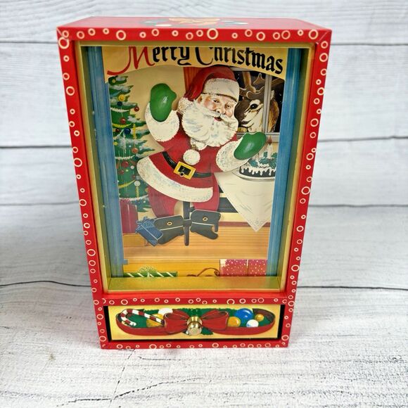 Vtg Dancing Christmas Santa Claus Jingle Bells Music Box Wind Up NBy Kiyo & Ko - Picture 2 of 7